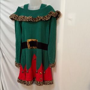 Holiday Time Women's Festive Green and Red Elf Costume Christmas Holiday Size L